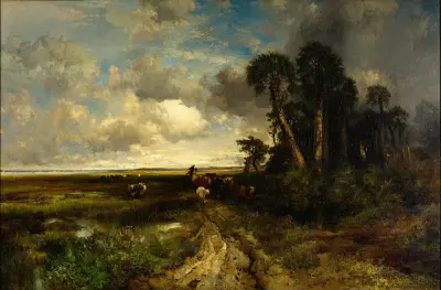 Att föra hem boskapen – Floridas kust av Thomas Moran