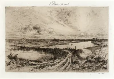 Dammen vid Hook Pond och den gamla bron av Thomas Moran
