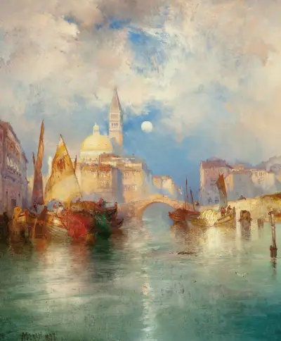 Månuppgång, Chioggia, Venedig av Thomas Moran