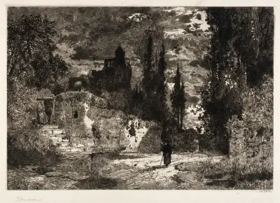 Old Castle and Trees, Thomas Moran