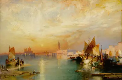 Solnedgång över Santa Maria och Dogenpalatset, Venedig av Thomas Moran