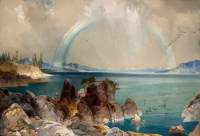 Yellowstone Lakes södra arm, Yellowstone National Park, Wyoming Territory av Thomas Moran