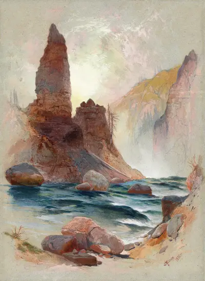 Tower at Tower Falls, Yellowstone av Thomas Moran