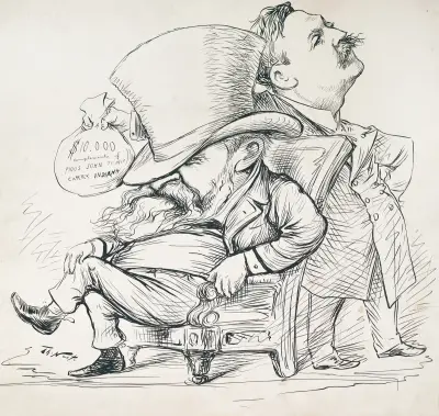 $10,000 compliments of pious John to help carry Indiana av Thomas Nast