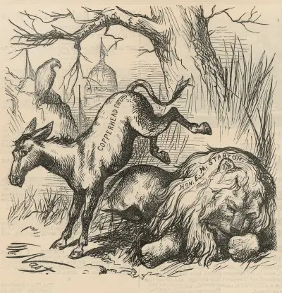 A live jackass kicking a dead lion av Thomas Nast
