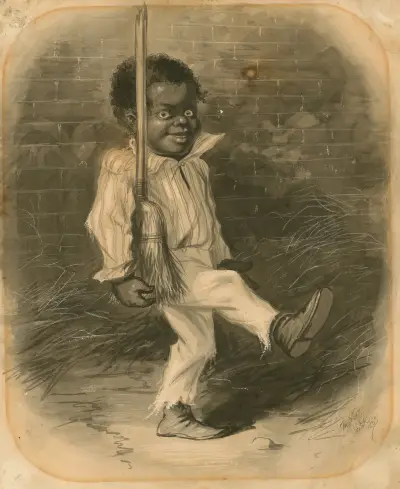 Afroamerikansk pojke marscherar med en kvast av Thomas Nast
