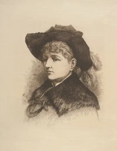 Porträtt av kvinna med hatt och pälskrage av Thomas Nast