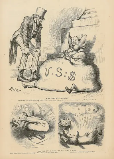 By inflation you will burst — let well enough alone, and don’t make it worse av Thomas Nast