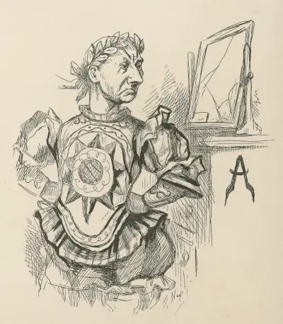 Man i kejsardräkt blickar in i en trasig spegel av Thomas Nast
