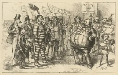 Vår moderna Falstaff mönstrar sin armé av Thomas Nast