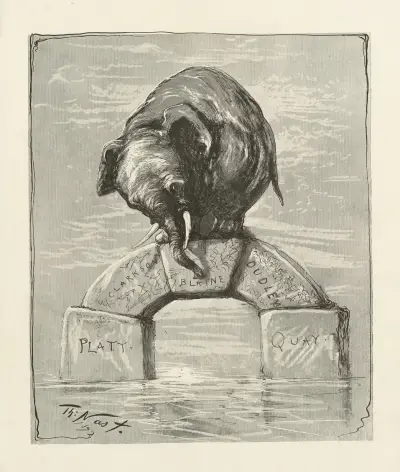 Platt. Clarkson. Blaine. Dudley. Quay av Thomas Nast