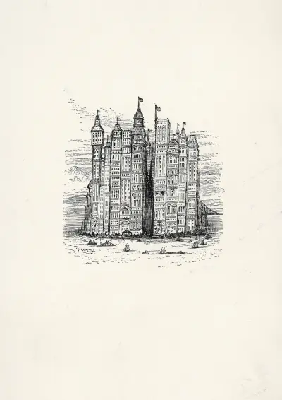 Profetisk teckning av New Yorks skyline av Thomas Nast