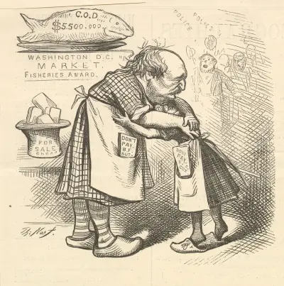 De två fiskarkvinnorna är överens. Den fisken är oss kär. av Thomas Nast