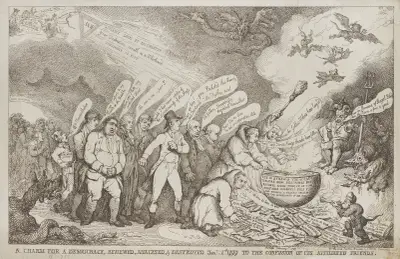 A charm for a democracy, reviewed, analysed, & destroyed Jan. 1st 1799 to the confusion of its affiliated friends, Thomas Rowlandson