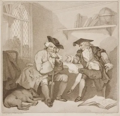 En collegescen, eller ett fruktlöst försök på gamle fyrkants plånbok av Thomas Rowlandson