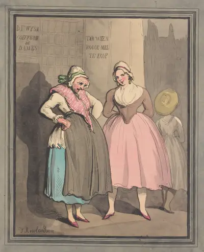 En holländsk abbedissa och hennes nymfer. Skissat i Amsterdam av Thomas Rowlandson