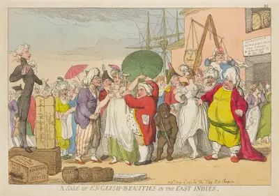 En försäljning av engelska skönheter i Ostindien av Thomas Rowlandson