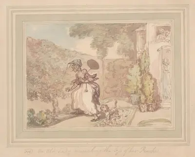 An old lady bewailing the loss of her peaches von Thomas Rowlandson