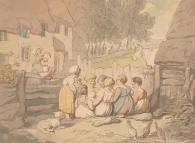 Barn utanför stuga, Devon av Thomas Rowlandson