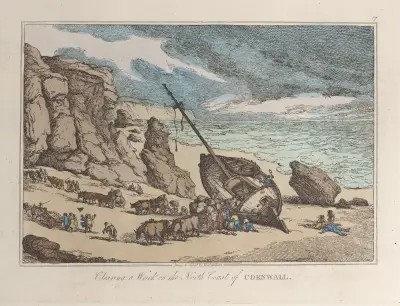 Bärgning av ett vrak på Cornwalls norra kust av Thomas Rowlandson