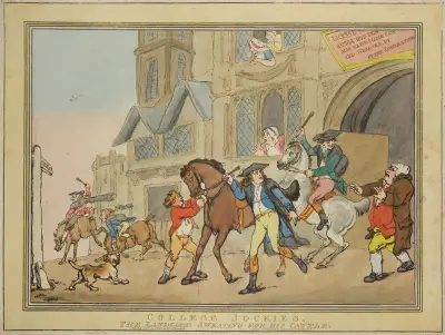 College jockies, the landlord sweating for his cattle av Thomas Rowlandson