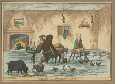 Comforts of an Irish fishing lodge. von Thomas Rowlandson