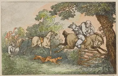 Commodore Trunnion & Lt. Hatchway engaged in a fox-chace, Thomas Rowlandson