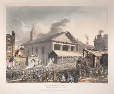 Covent Garden Market, Westminster Election av Thomas Rowlandson