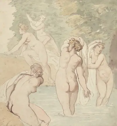 Diana och hennes nymfer badande av Thomas Rowlandson