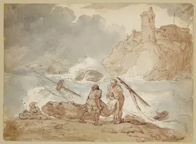 Discovery of the drowned woman, Thomas Rowlandson