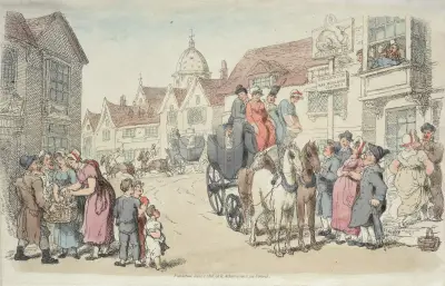 Dolphins Inn; Greenwich and Woolwich Coaches av Thomas Rowlandson