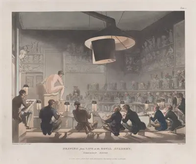 Teckning efter levande modell på Royal Academy, Somerset House av Thomas Rowlandson