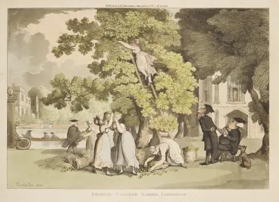 Emanuel College Garden, Cambridge av Thomas Rowlandson