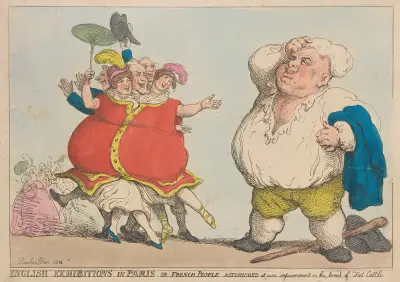 Engelska utställningar i Paris, eller fransmän förvånade över våra framsteg med gödkreatur av Thomas Rowlandson