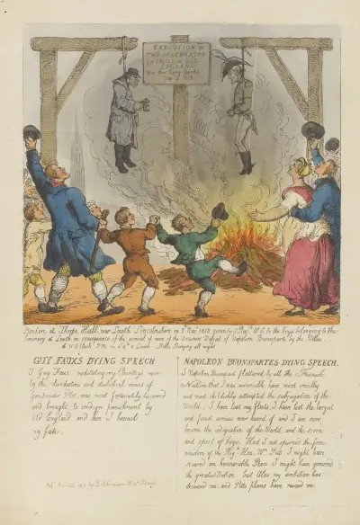 Avrättningen av två ökända fiender till det gamla England och deras sista ord, 5 november 1813 av Thomas Rowlandson