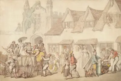 Figures outside a coaching inn, Thomas Rowlandson