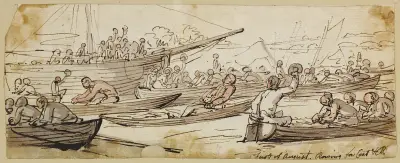 First of August, rowing for coat and breeches von Thomas Rowlandson