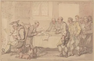 Getting cash for notes av Thomas Rowlandson