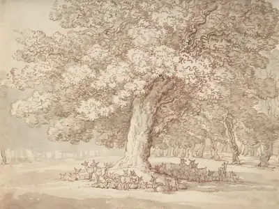 Hjord av hjortar under en ek av Thomas Rowlandson