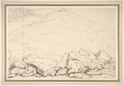 Kuperat landskap med klippor av Thomas Rowlandson