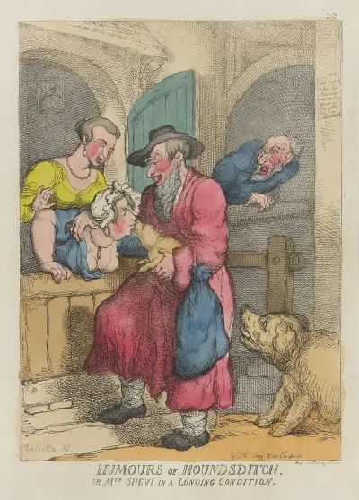 Humours of Houndsditch, or Mrs. Shevi in a longing condition av Thomas Rowlandson
