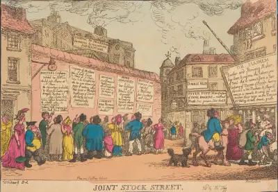 Joint stock street av Thomas Rowlandson