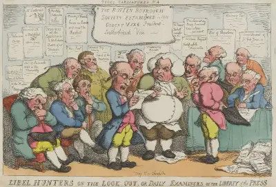 Libel hunters on the look out, or daily examiners of the liberty of the press, Thomas Rowlandson