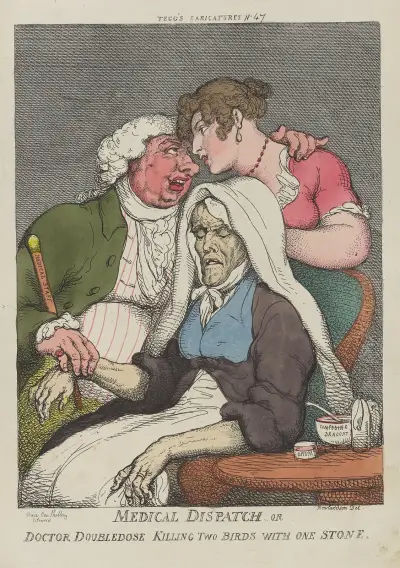 Medical dispatch or Doctor Doubledose killing two birds with one stone, Thomas Rowlandson