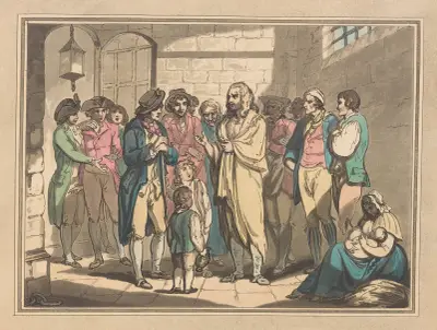 Melopoyn haranguing the prisoners in the fleet, Thomas Rowlandson