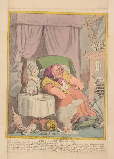 Miseries of human life; While confined to your bed by sickness – the humours of a hired nurse . . . . . ., Thomas Rowlandson