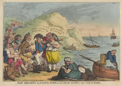 Nap dreading his doleful doom or his grand entry in the Isle of Elba av Thomas Rowlandson
