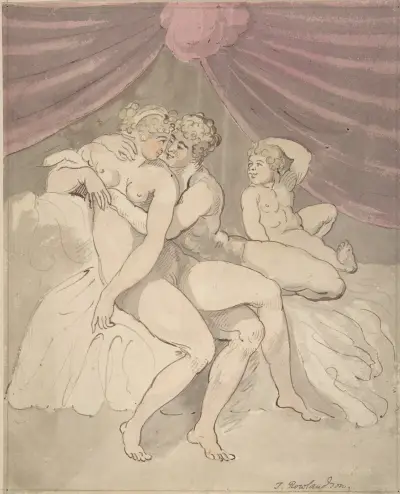 Naket omfamnande par av Thomas Rowlandson