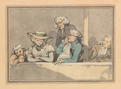 Operaloge med en kvinna och fyra män av Thomas Rowlandson