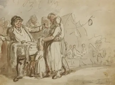 Knalle på marknad av Thomas Rowlandson
